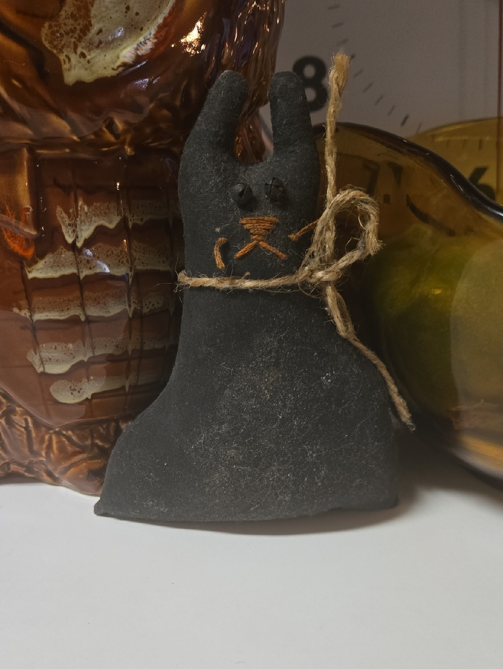 Handsewn Primitive Black Cat Décor/bowl filler with Twine Bow